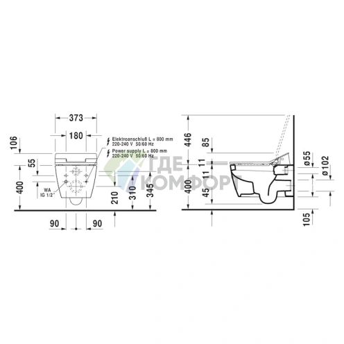 Унитаз подвесной Duravit ME by Starck 222859 с крышкой биде - фото 7