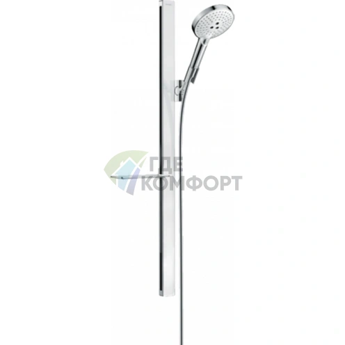Душевой набор HG Raindance Select S: штанга 90 см, ручной душ с технологиями 3jet Rain и RainAir, мыльница (белый/хром) (27648400) - фото 1