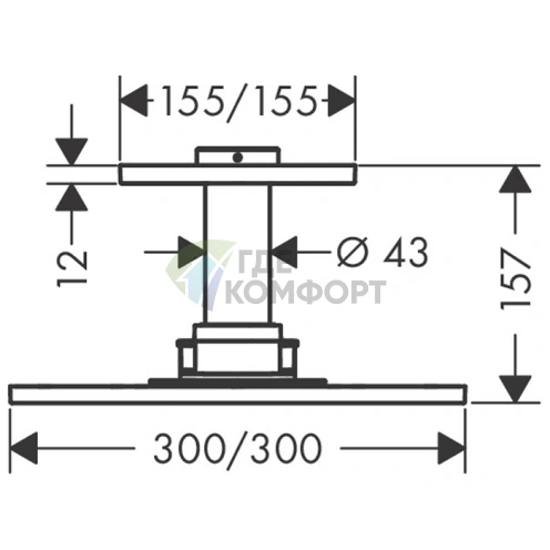 Верхний душ AX ShowerSolution 300x300 мм с держателем, хром (35316000) - фото 2