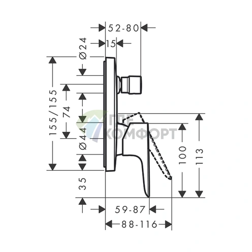 Встраиваемый смеситель для ванны Hansgrohe Talis E с переключателем и защитой EN 1717, матовый черный хром (71474340) - фото 2