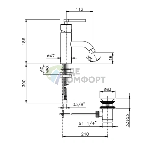 Смеситель для раковины Nicolazz Mac Kinley с донным клапаном, хром (3702CR29M) - фото 2