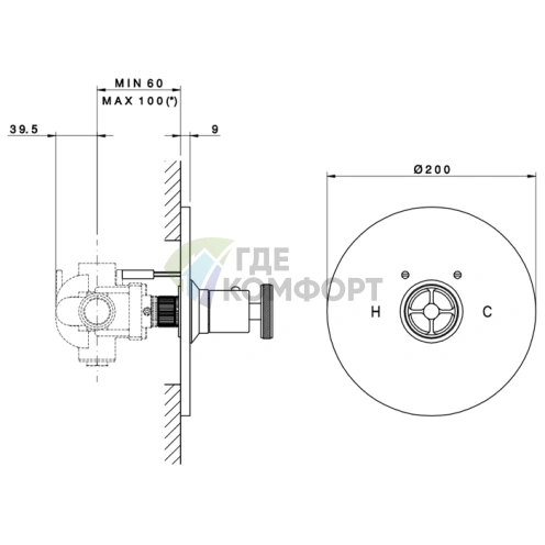 Термостатический смеситель Nicolazzi для скрытого монтажа, 3/4 без запорного вентиля, хром (4914CR44) - фото 2