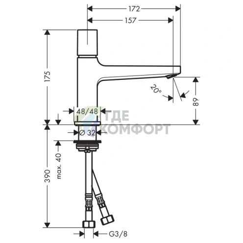 Смеситель для раковины Hansgrohe Metropol 100 с донным клапаном Push-Open, хром (32570000) - фото 2