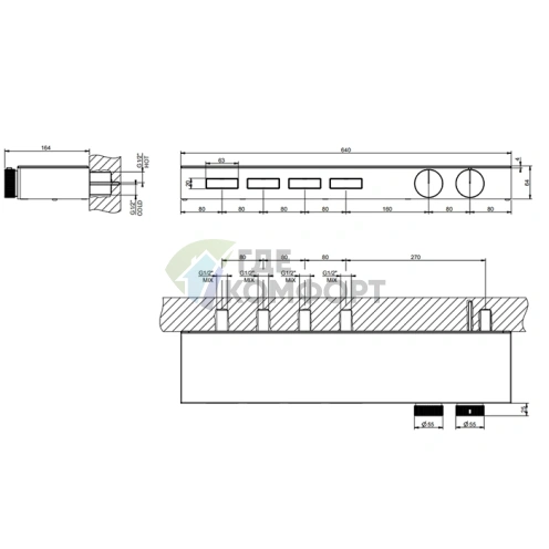Термостат для душа Gessi Hi-Fi с полкой из чёрного мат. стекла, цвет Copper Brushed PVD (63026#708) - фото 2