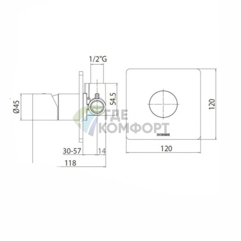 Смеситель для душа Bossini Oki настенный с круглой ручкой и кнопкой, матовый никель (Z00008.094) - фото 2
