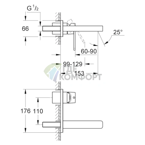 Смеситель Grohe Quadra 33007001 для раковины настенный однорычажный с хромированным покрытием - фото 5