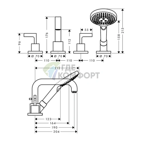 Смеситель для ванны AX Citterio в цвете шлифованное красное золото (39454310) - фото 2