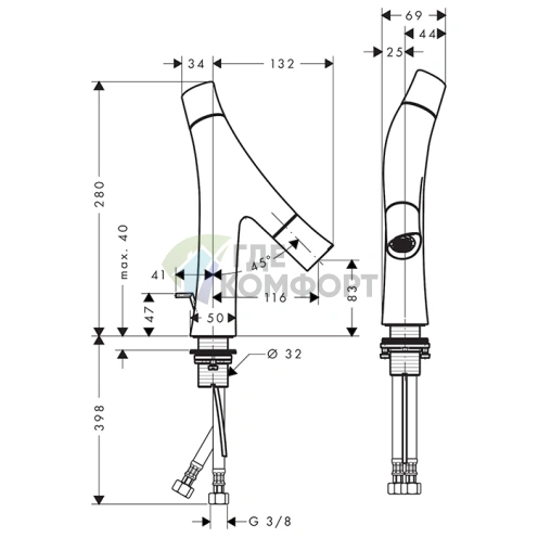 Смеситель для раковины AX Starck Organic 80 (12010800) - фото 2