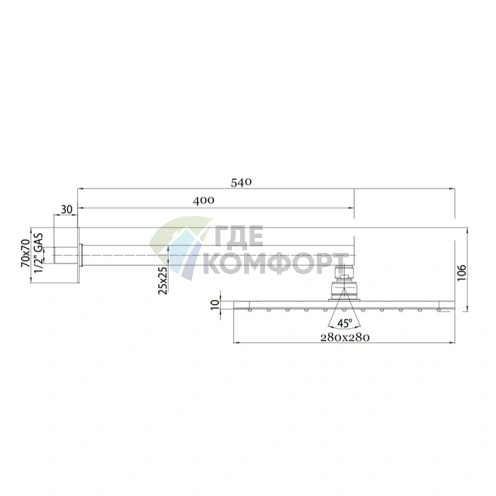 Верхний душ Bossini COSMO 280×280 мм с кронштейном 400 мм, черный матовый (H69598I.073) - фото 2