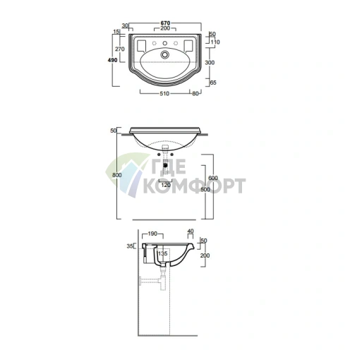 Полувстроенная раковина SIMAS Arcade 67x49 см белая с отверстием под смеситель - фото 2
