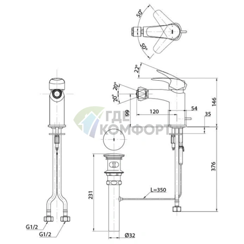 Смеситель для биде TOTO GM на 1 отверстие со сливным клапаном, хром (TRG09301R) - фото 2
