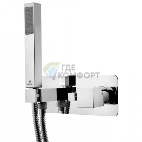 Встраиваемый смеситель для душа Bossini Cube с ручным душем и девиатором (хром) (Z005365.030) - фото 1