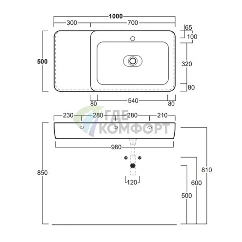 Раковина накладная Simas Henges 100x50 см, с донным клапаном, белая - фото 2