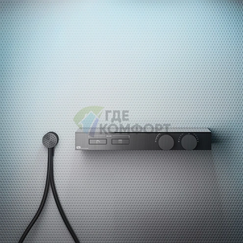 Термостат для душа Gessi Hi-Fi с полкой из черного матового стекла и отделкой Black Metal Brushed PVD (63022#707) - фото 1