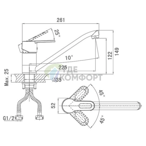 Смеситель для кухни D K Erlangen Bayern с высоко́й изливной струёй - фото 2