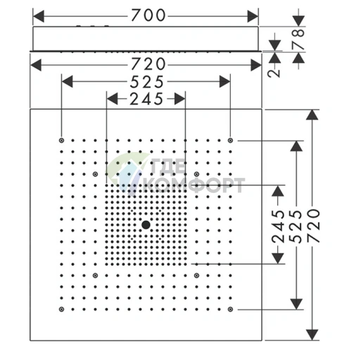 Потолочный душ AX ShowerHeaven 720x720 мм без подсветки в нержавеющей стали (10625800) - фото 2