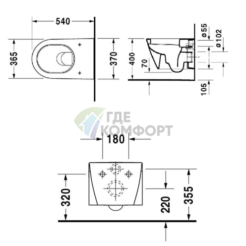 Подвесной унитаз Duravit 54x37 см с системой инсталляции, белый (2534090000) - фото 2