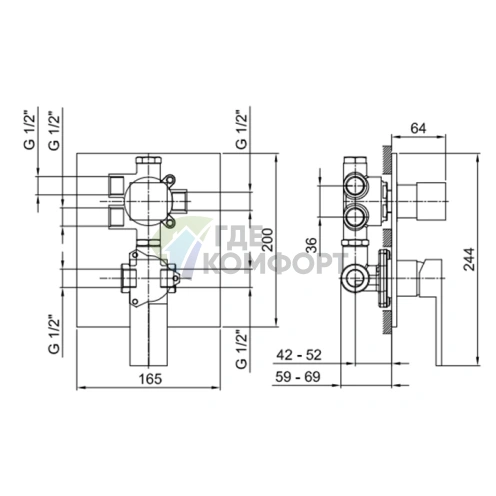 Смеситель для душа Fantini с 3-хпозиционным переключателем и системой Eco System 1/2 (19 02 3387A) - фото 2