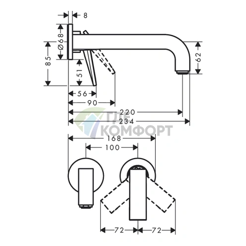 Настенный смеситель для раковины AX Citterio в цвете розовое золото и тек (39181310) - фото 2