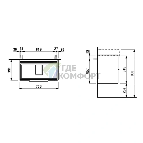База под раковину Laufen Base 8.1028.5 с двумя ящиками, белая глянцевая (4.0235.2.110.261.1) - фото 2