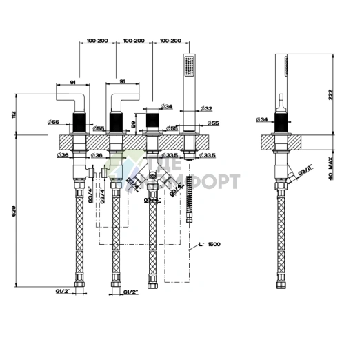 Смеситель для ванны GESSI INCISO с ручным душем в стильном золоте (58043#246) - фото 2