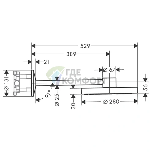 Верхний душ AXOR ONE 280 мм с держателем и 2 режимами — шлифованная медь (48492950) - фото 2