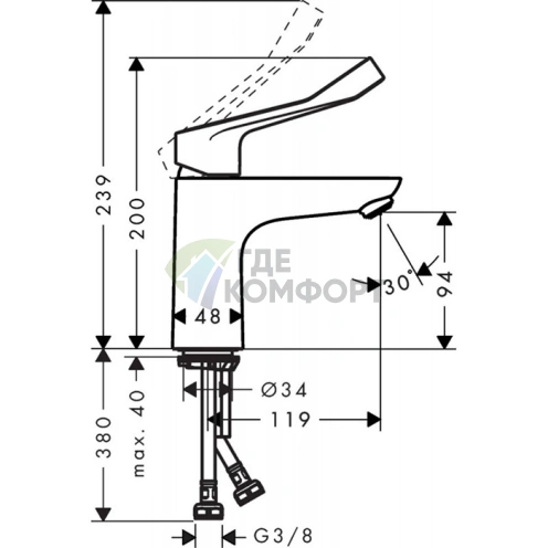 Смеситель для раковины Hansgrohe Focus Care с длинной ручкой, хром (31915000) - фото 2