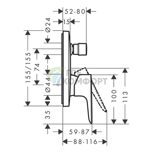 Смеситель для ванны Hansgrohe Talis E белый матовый со встроенным переключателем (71745700) - фото 2
