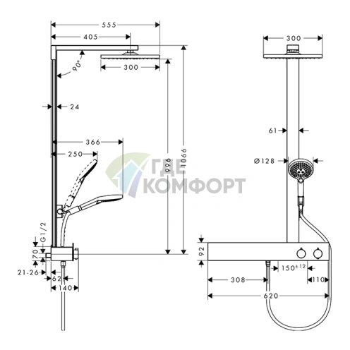 Душевая система HG Raindance E с термостатом, полкой и функцией экономии воды EcoSmart (27364000) - фото 2
