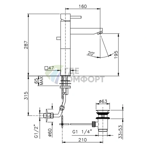 Высокий смеситель для раковины Nicolazzi Antelao с донным клапаном, хром (3882CR) - фото 2