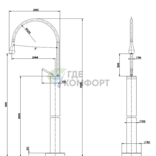 Gessi Goccia — напольный смеситель для раковины без встраиваемой части, белый (33624#279) - фото 2