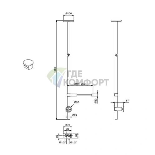 Потолочный смеситель Fantini Fontane Bianche для раковины без донного клапана, излив 1350 мм, цвет Matt Gun Metal PVD (47 P5 P404B) - фото 2