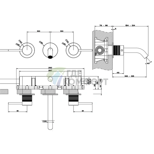 Встраиваемый смеситель GESSI 316 для раковины на 3 отверстия, цвет brushed black metal PVD (54392#707) - фото 2