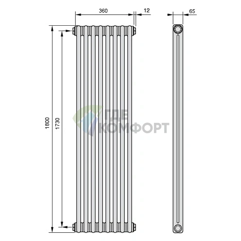 Радиатор стальной трубчатый Arbonia 2180/08 N12 3/4 с боковым подключением - фото 3