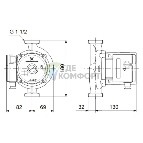 Циркуляционный насос Grundfos UPS 25-120 180 - фото 3