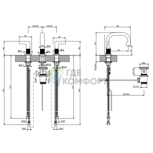 GESSI INCISO Смеситель для раковины на 3 отверстия в золотом цвете (58011#246) - фото 2