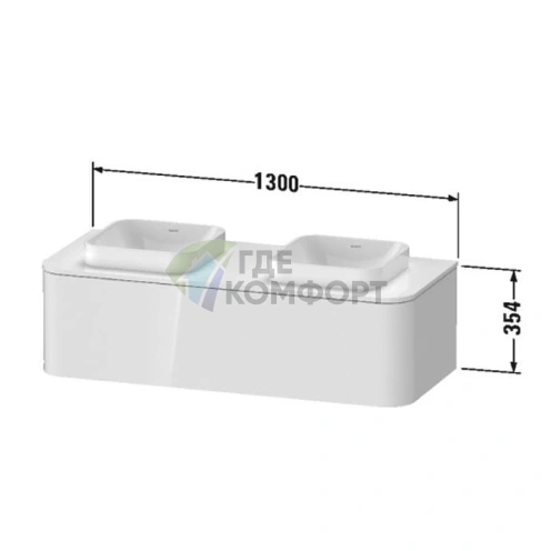 Столешница Duravit Happy D.2 Plus для двух моек 1300x550мм, глянцевый белый (HP032KB2222) - фото 2