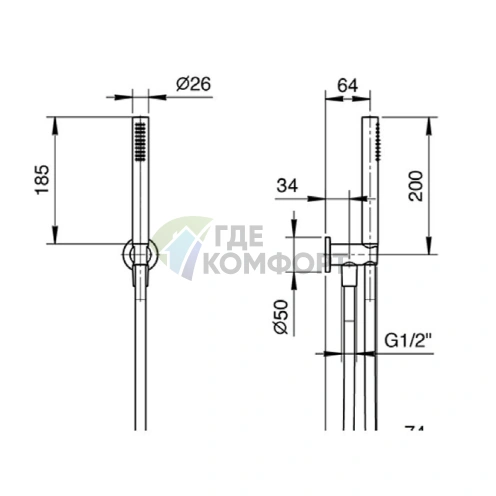 Душевой набор Fantini Nice с ручной лейкой FIT и держателем, черный матовый (86 13 8093) - фото 2