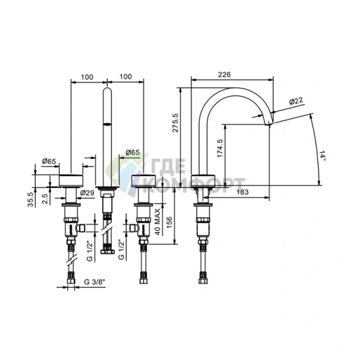 Смеситель для раковины Fantini Nice с нажимным механизмом, хром (65 02 S104SW) - фото 2