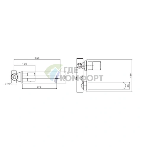 Настенный встраиваемый смеситель для раковины AZZURRA LINEA, хром, излив 177 мм (AZ P19cr) - фото 2