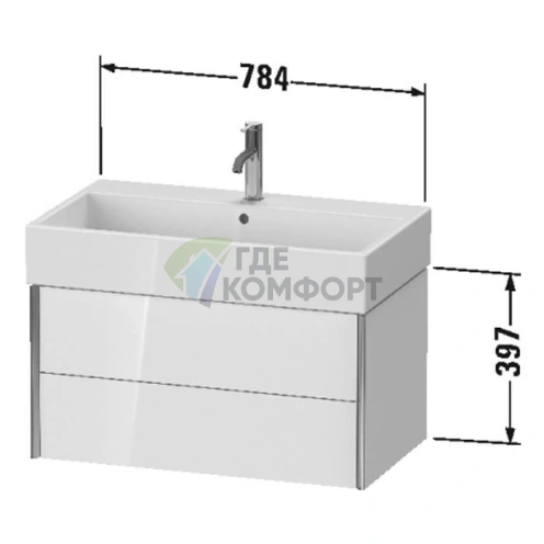 Подвесная тумба Duravit XViu с 2 ящиками, цвет белый глянцевый/champagne matt (XV43360B122) - фото 2