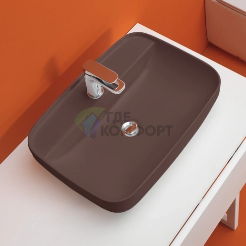 Раковина Kerasan Tribeca накладная встраиваемая 60x43 см с отверстием под смеситель, цвет Borgogna matt (514275*1 Borgogna matt) - фото 1