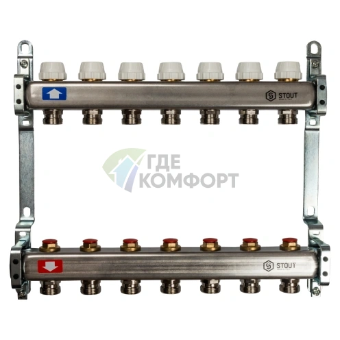 Коллектор STOUT SMS 0922 000007 на 7 выходов, из нержавеющей стали без расходомеров - фото 1