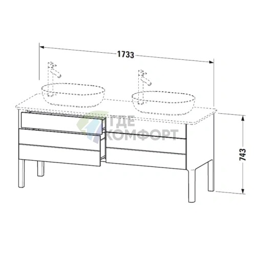 База напольная Duravit Luv с двумя выдвижными ящиками, 743x1788x570 мм, цвет тёмно-синий шелковисто-матовый (LU9567B9898) - фото 2