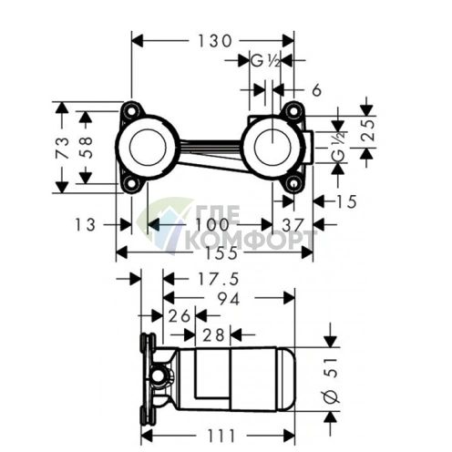 Скрытый механизм для однорычажного настенного смесителя AX (13623180) - фото 2