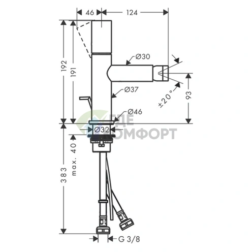 Смеситель для биде AX Uno однорычажный с донным клапаном, шлифованный никель (45200820) - фото 2