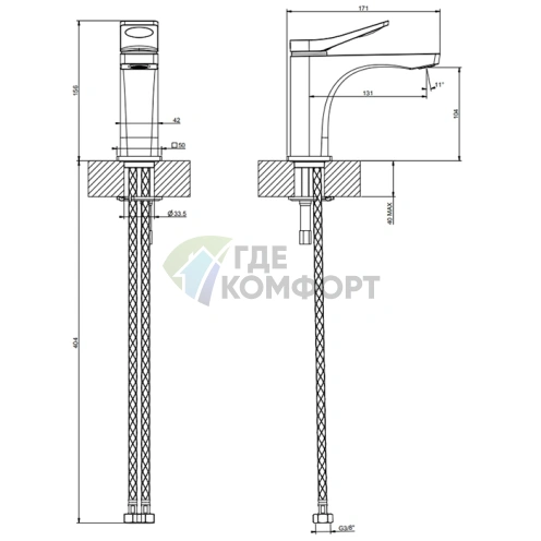 Смеситель для раковины GESSI Rilievo, 1 отверстие, цвет Nero XL (59006#299) - фото 2