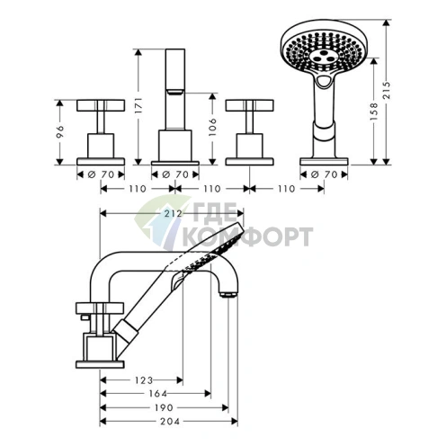 Смеситель для ванны AX Citterio в цвете шлифованное красное золото для установки на борт (39445310) - фото 2