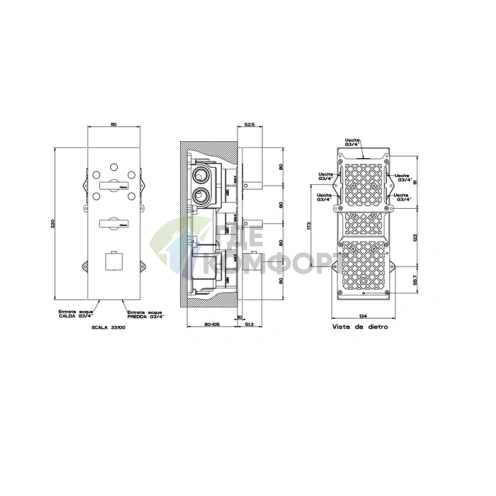 Встраиваемый термостат Gessi Rettangolo с 5 выходами и селектором, подключение 3/4, черный (43032#299) - фото 2