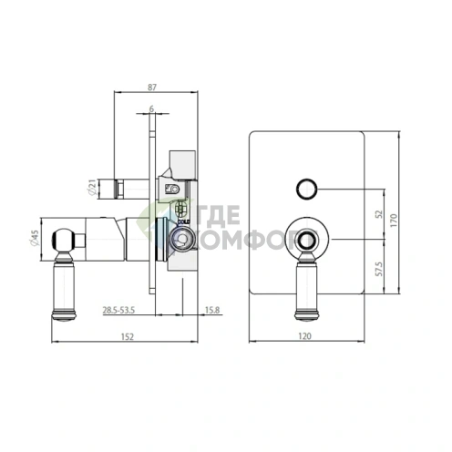 Смеситель для душа Bossini Liberty встраиваемый с 2-позиционным девиатором, матовый никель (Z00066.094) - фото 2